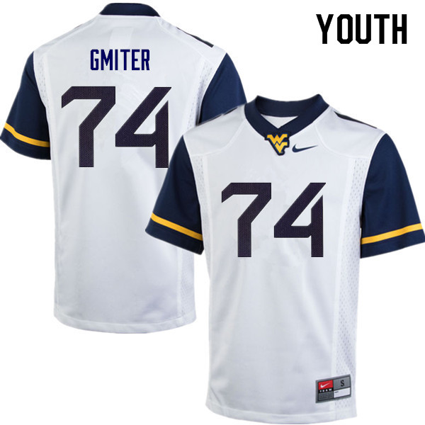 Youth #74 James Gmiter West Virginia Mountaineers College Football Jerseys Sale-White - Click Image to Close